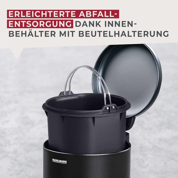 Fackelmann MILANO Pedal-Abfallsammler 3L Black mat – Eleganter Abfalleimer in Schwarz matt, integrie