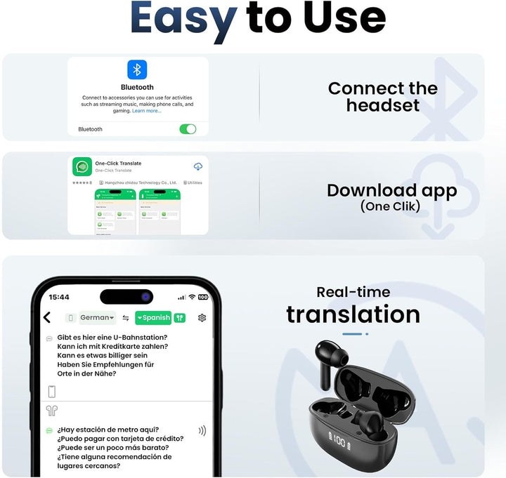 AI Kopfhörer Übersetzer, 3-in-1 Sprachübersetzer Kopfhörer 150+ Sprachen mit App, 6 Übersetzungsmodi