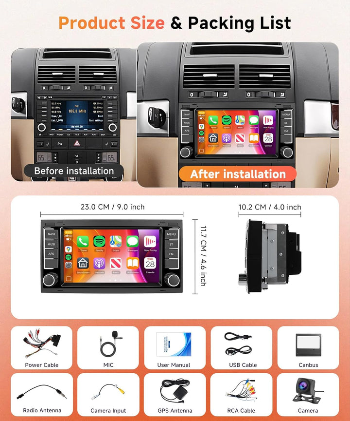 8 Core 6G+128G Android Autoradio für VW Touareg 2004-2011 VW Transporter T5 Multivan 2004-2009 Wirel