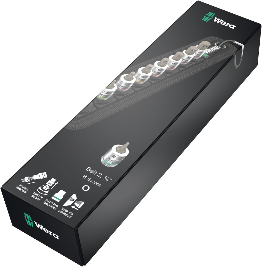 Wera 05003881001 Belt 2 Zyklop Bitnuss-Satz Innensechskant, mit Haltefunktion, 1/4"-Antrieb, 8-teili