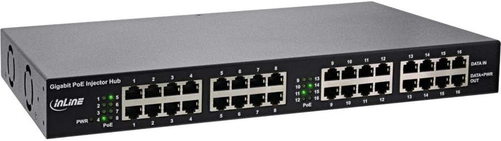 InLine® PoE+ Gigabit Netzwerk Injektor Hub 16 Port (16x PoE+), 1GBit/s, 19" (Winkel enthalten), Meta