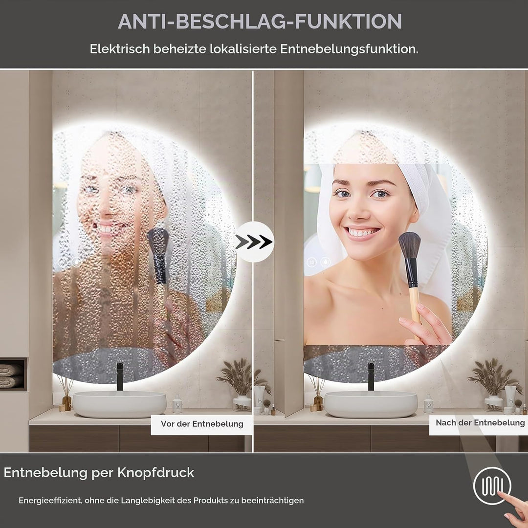 LED Spiegel Bad Gross 120x84cm, Halbrunder Badezimmerspiegel mit Beleuchtung, 3 Lichtfarbe Dimmbar,