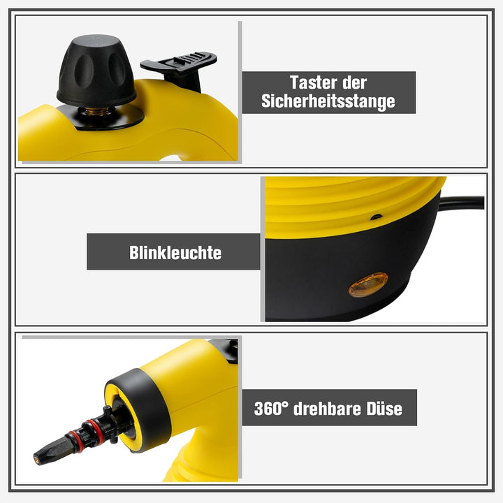 COSTWAY Dampfreiniger inkl. 9 Zubehörteil, Handdampfreiniger, Dampfreinigen Handgerät 3 bar / 350ml