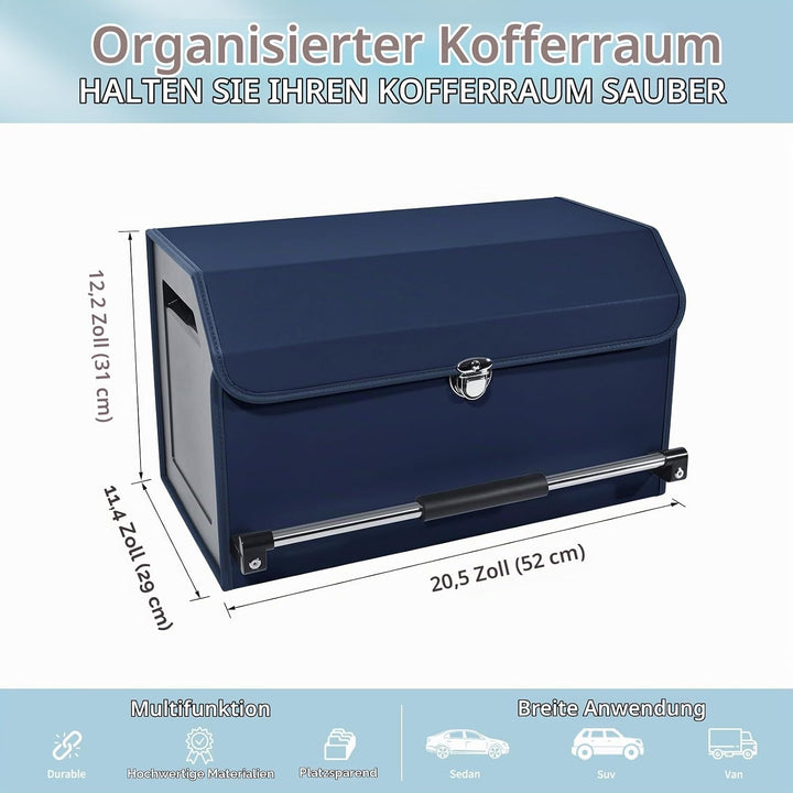 Auto Kofferraum Organizer, Zusammenklappbarer Leder Kofferraumtasche mit Deckel und Stabilem Griff A