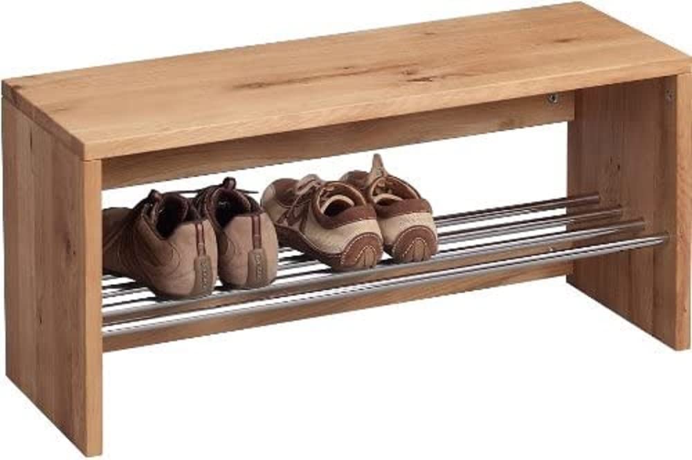 M2 Kollektion 801222 Garderobenbank / Schuhbank / Schuhregal Geo, Echtholz Wildeiche massiv geölt, A