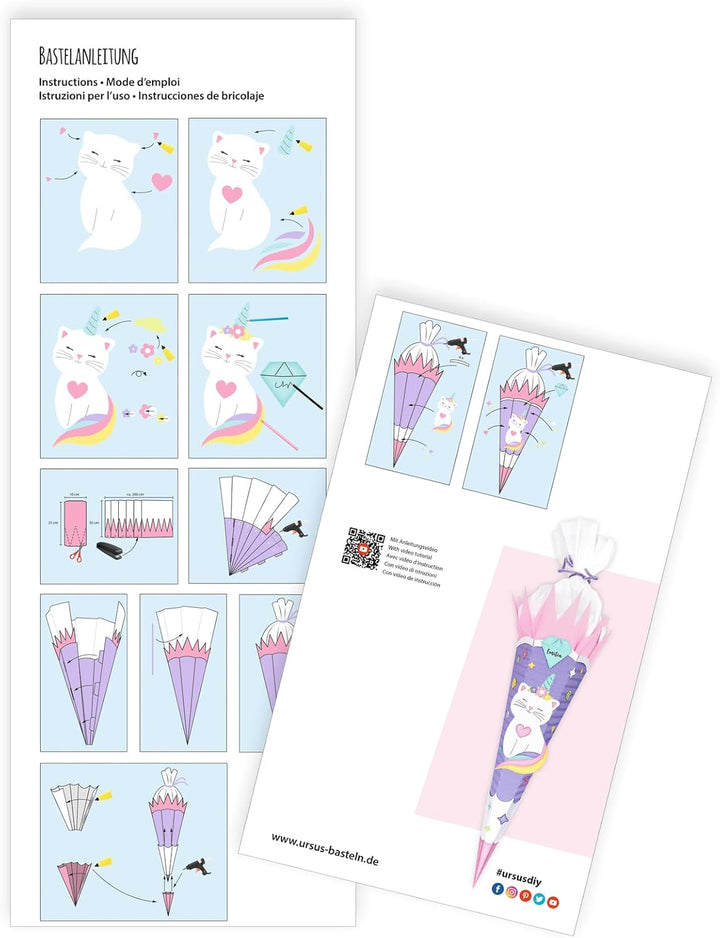 Ursus 9910001 - Schultüten-Bastelset "Kittycorn", aus 3D-Colorwellpappe 260 g/m², Set zum Basteln ei