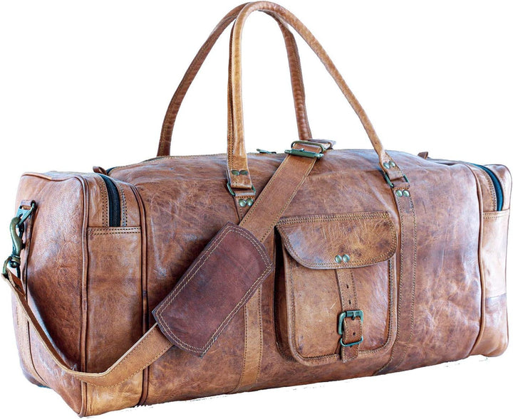 Leder-Seesäcke gross 24 Zoll Square Duffel Travel Gym Sports Overnight Weekender Ledertasche für Män