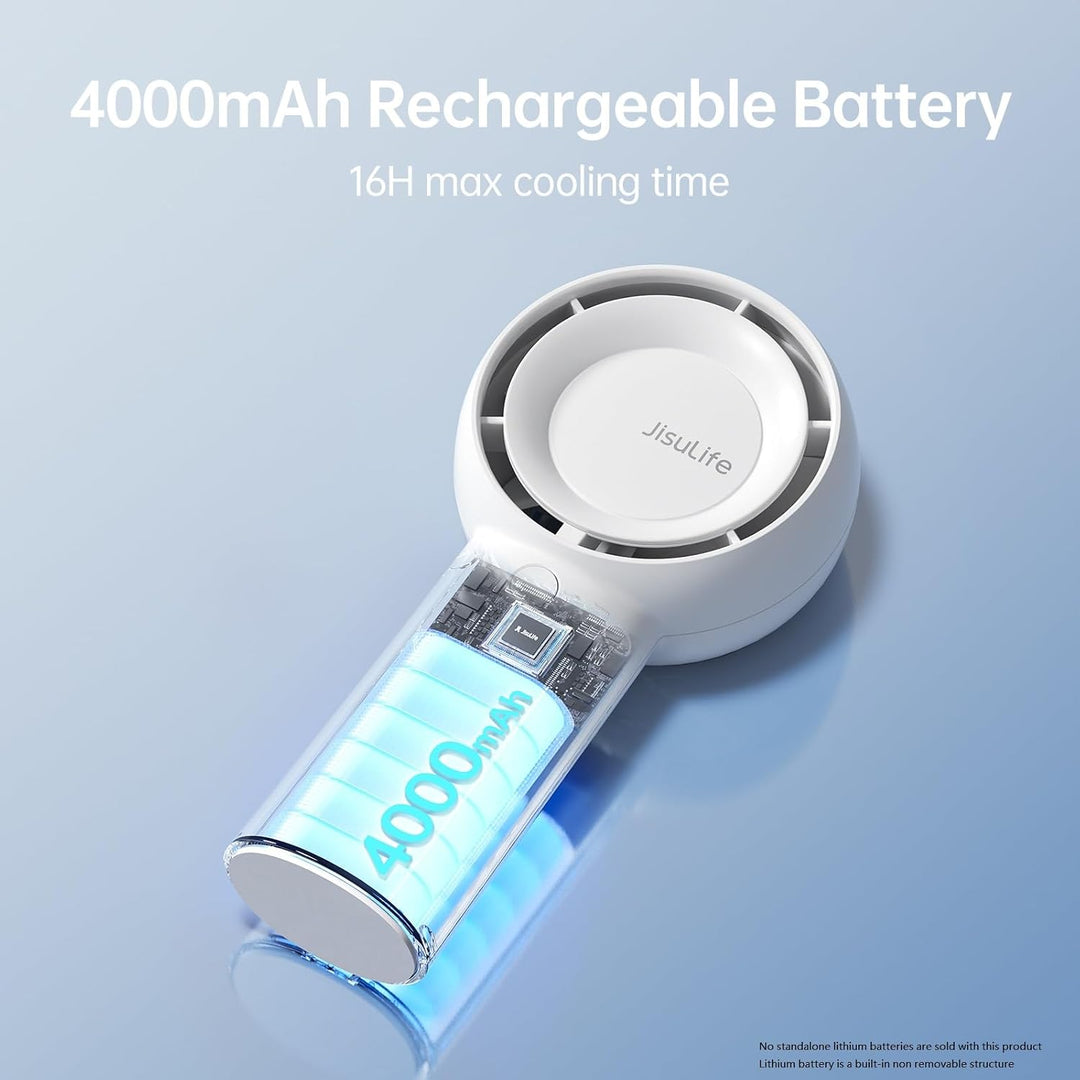 JISULIFE Turbo Handventilator Akku [16 Stunden Lange Arbeitszeit] 4000mAh Tragbarer Mini Ventilator