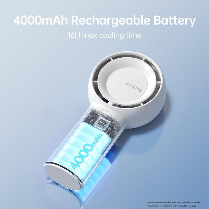 JISULIFE Turbo Handventilator Akku [16 Stunden Lange Arbeitszeit] 4000mAh Tragbarer Mini Ventilator
