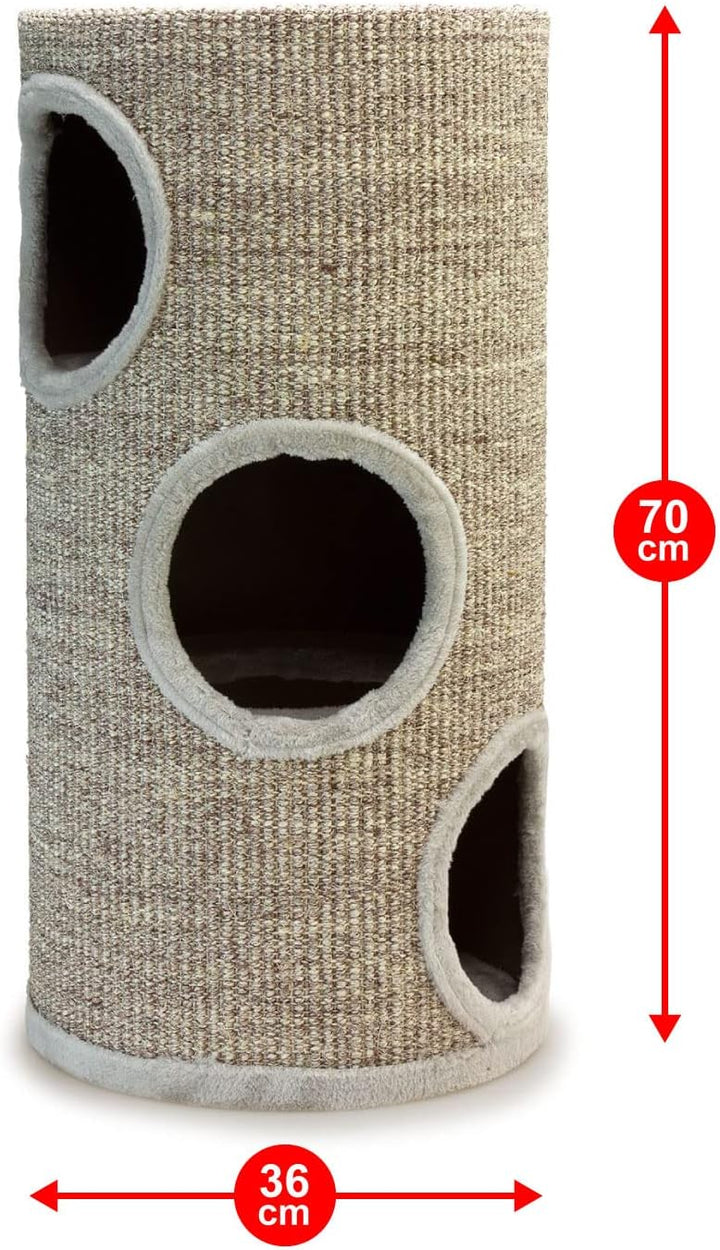 Arquivet Kratzbaum rund beige mit Löchern für Katzen - 36 x 36 x 70 cm - Kratzbaum für Katzen - Vert