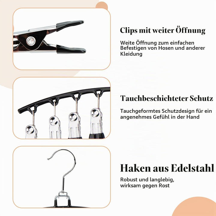 2 Stück Platzsparender Hosenbügel mit 10 Clips – Metall Kleiderbügel für Hosen, Leggings, Röcke &amp; Mü