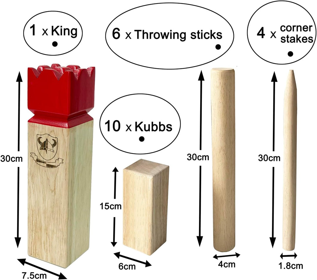 Kubb Spiel-Wurfspiel- Hartholz Wikinger Spiel-Premium Kautschukholz Hinterhof-Wurfspielzeug (Red Kin