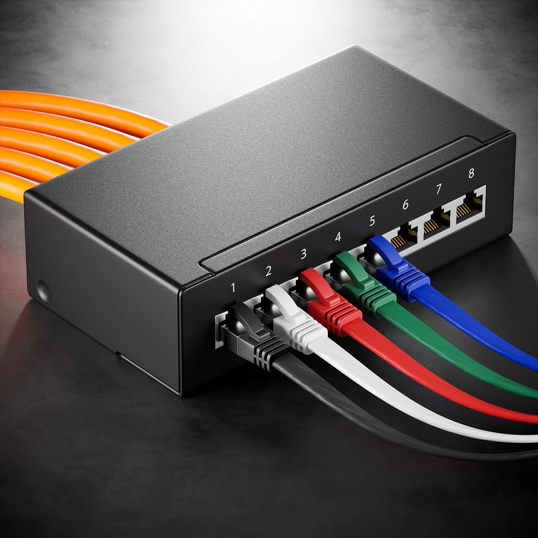 deleyCON 10x 1m CAT 8 Netzwerkkabel Flach (40 Gbit/s, Kupfer) Gigabit Ethernet LAN Cable - Flaches D