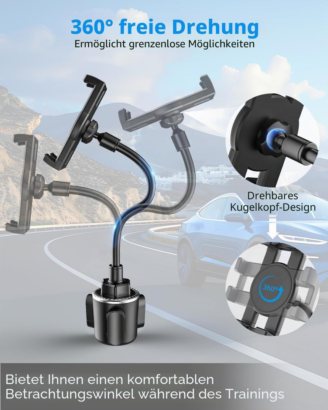 Schwanenhals Auto Tablet Getränkehalter, woleyi Universal Tablet Getränkehalter für Auto, LKW, Laufb