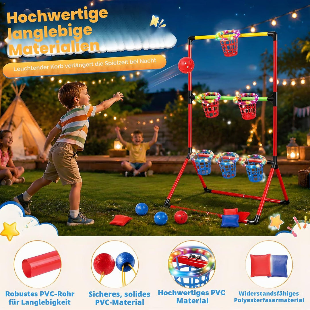 Gartenspiele, 3-In-1 Gartenpong mit 6 leuchtenden Körben 6 Gartenpong 6 Sandsäckchen Wurfspiel Indoo