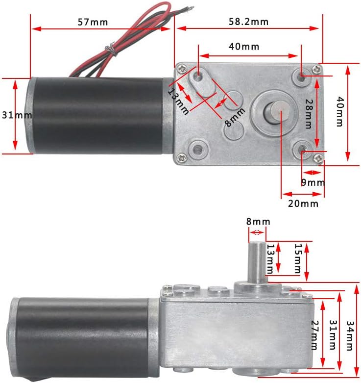 24V Schneckengetriebemotor, Reversibler Schneckengetriebemotor mit Hohem Drehmoment 8mm Elektrischer