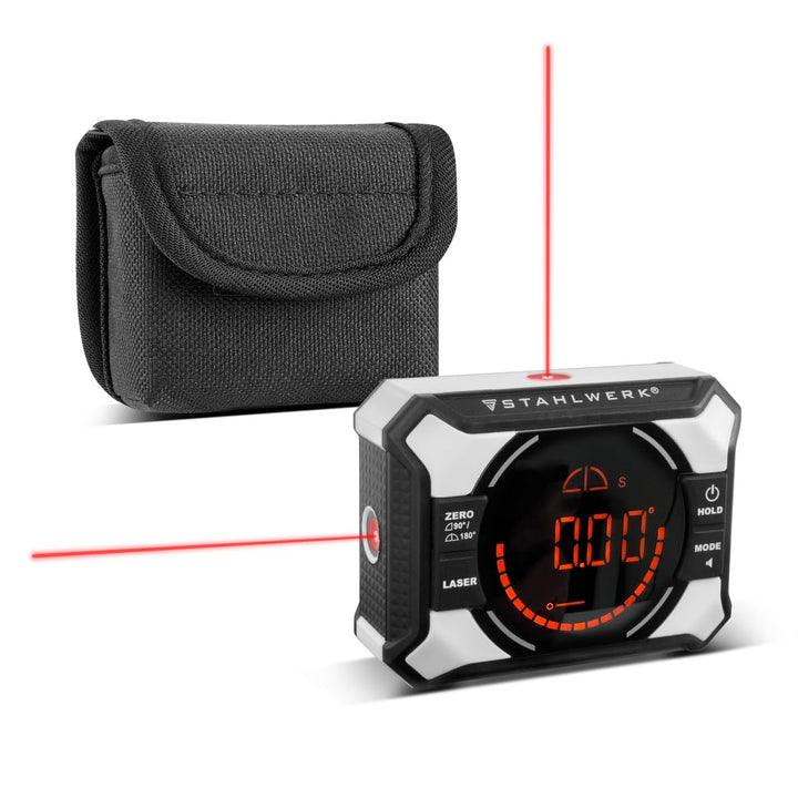 STAHLWERK Digitales Laser-Winkelmessgerät DAG-360 ST – Digitaler Winkelmesser und Level-Box, Wasserw