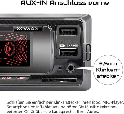 XOMAX XM-R266 Autoradio mit Bluetooth Freisprecheinrichtung, Smartphone Ladefunktion über 2. USB Ans