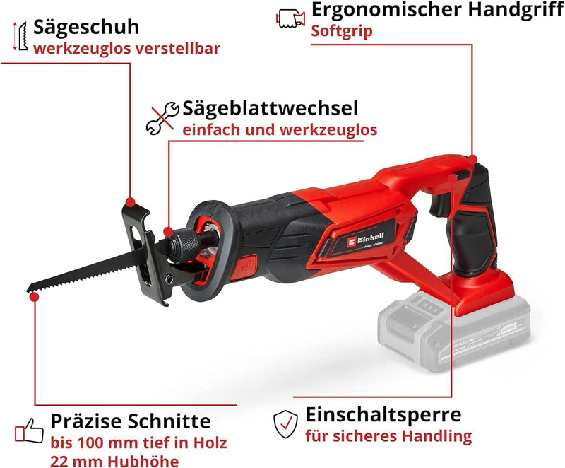 Einhell TE-AP 18 Li-Solo Akku-Universalsäge, 18 V Systemakku (2.600 1/min max. Hubzahl, 100mm max. S