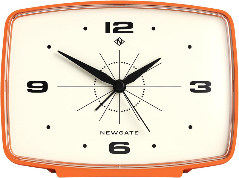 NEWGATE ® Brooklyn Wecker | Rechteckiges Design | Kürbisorange | Geräuschloses Uhrwerk ohne Ticken |