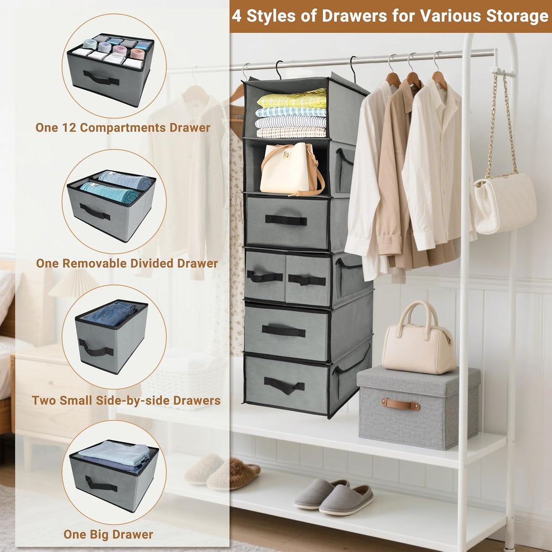 Aufhängende Regale mit 5 Schubladen und 3 Seitentaschen,Langlebiger Stoff hängende Schrank Organizer