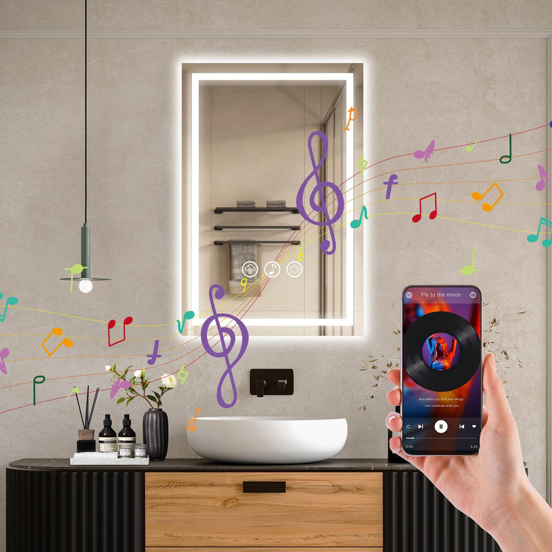 Badspiegel mit Beleuchtung LED, 40x60cm Bluetooth Spiegel mit Light, Wandspiegel mit Frontbeleuchtun