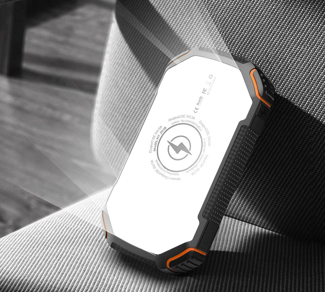 revolt Powerbank Induktion: Solar-Powerbank mit 20 Ah, Qi-kompatibel, USB-C, 15 W, SOS-Licht, IP54 (