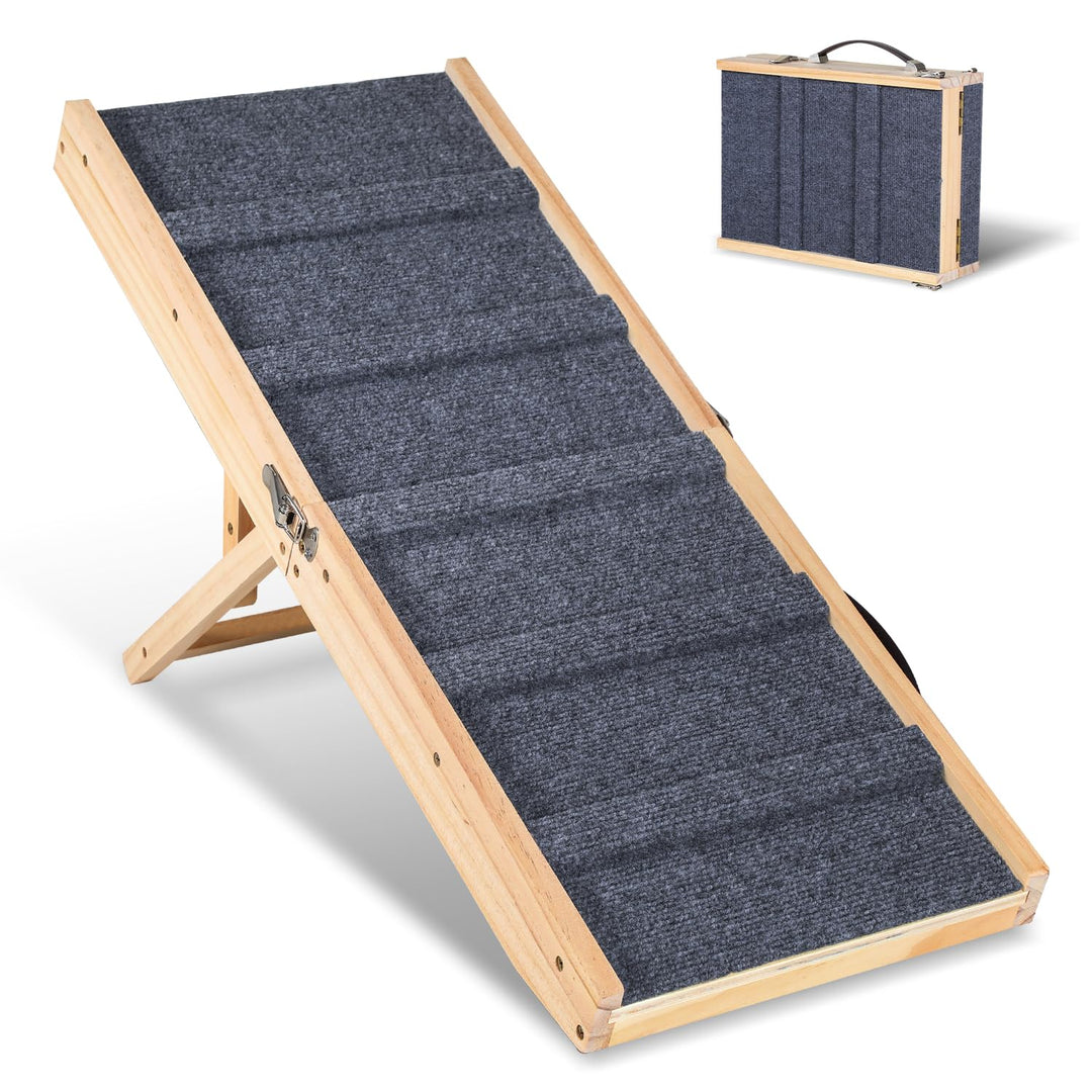 Hunderampe, Hundetreppe aus Holz, Einstellbar 19.5-41 cm, Klappbare Tragbare Katzen Rampe für Bett S