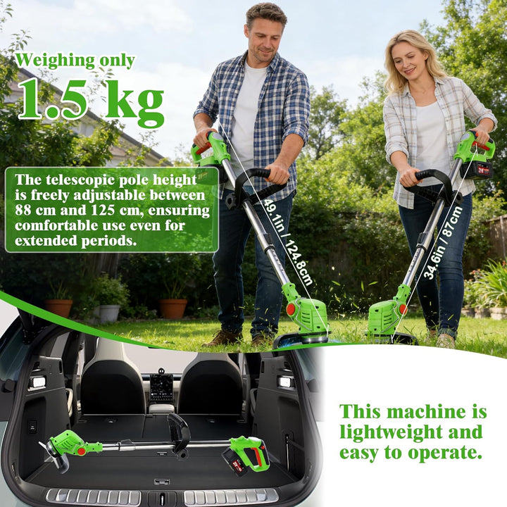 Rasentrimmer mit Akku,Akku-Rasentrimmer Rasenkantenschneider,Elektrischer Motorsense Freischneider m