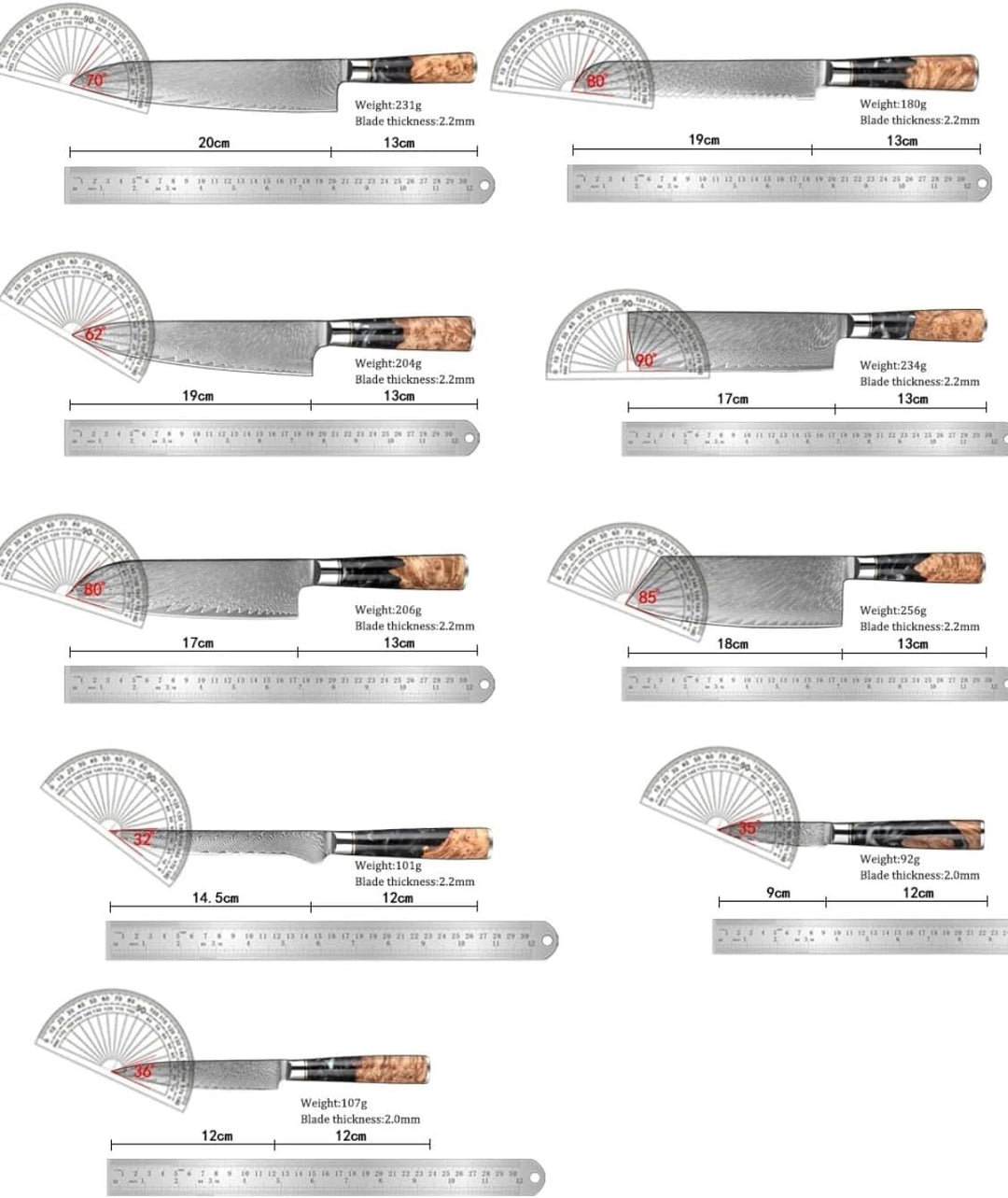 Muxel Damast Küchenmesser Set 9-TLG Extrem scharfe extrem schöne Kochmesser so individuell wie Deine