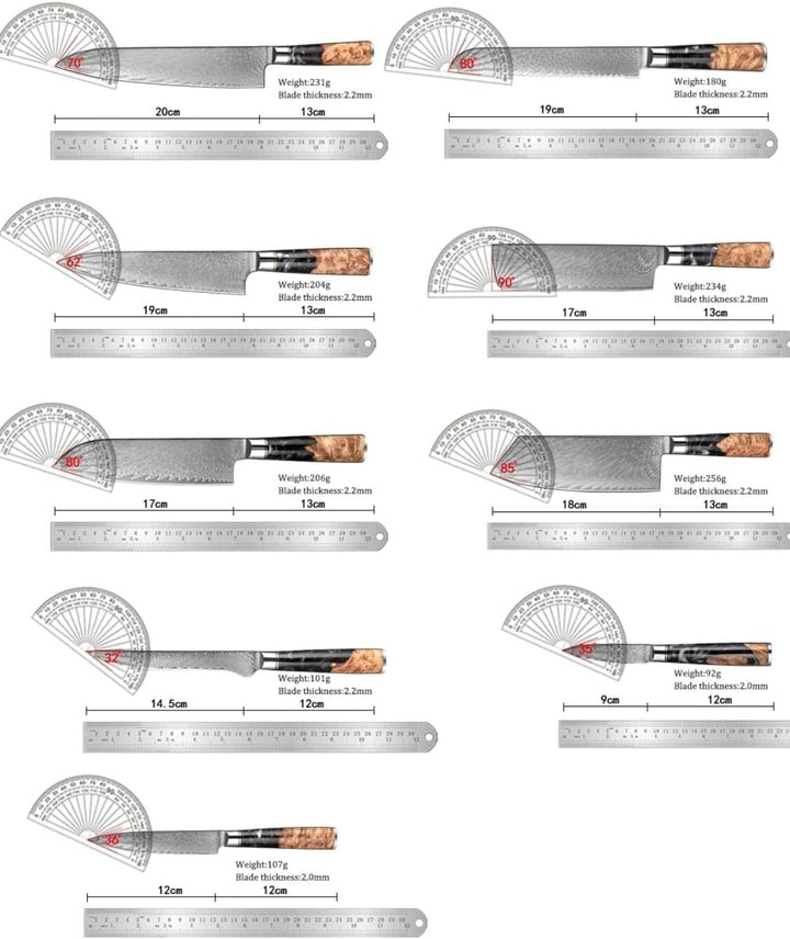 Muxel Damast Küchenmesser Set 9-TLG Extrem scharfe extrem schöne Kochmesser so individuell wie Deine