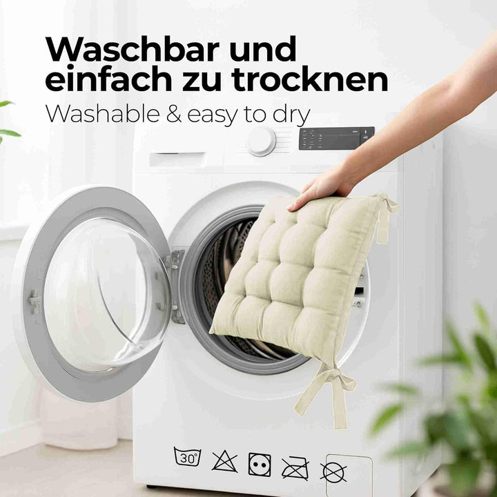 etérea 2er Set Sitzkissen Outdoor 40x40 mit Bändern - Stuhlkissen Creme für Gartenstuhl &amp; Innenberei