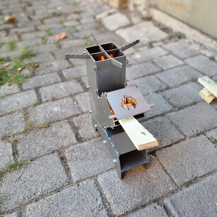 Fire World - Raketenofen - Rocket Stove - Stecksystem aus massivem 3 mm dickem Stahl - Feuerschale -