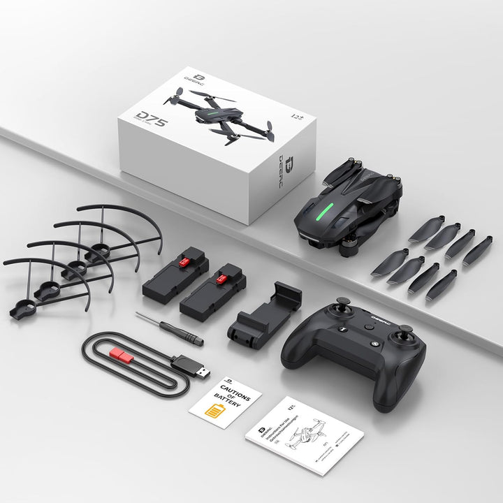 DEERC Drohne mit Kamera 1080P für Kinder, RC Quadrocopter D75 faltbar mit Wifi Übertragung, Lange Fl