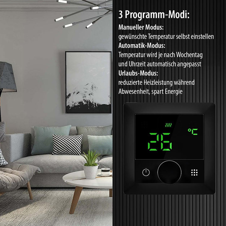 revolt Thermostat Heizung WLAN: 2er-Set WLAN-Fussbodenheizungs-Thermostate mit Sprachsteuerung, schw