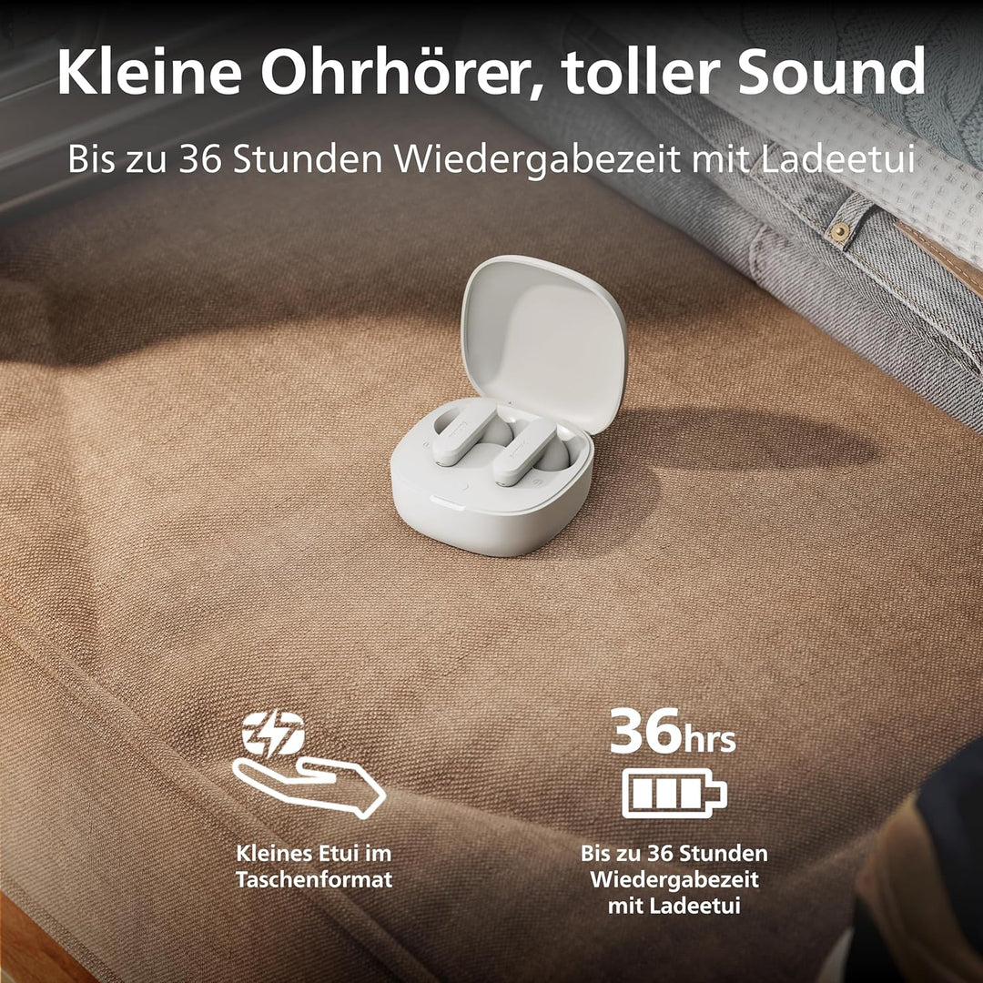 Philips TAT2200WT True-Wireless-Ohrhörer mit aktiver Geräuschunterdrückung, 36 Stunden Wiedergabedau