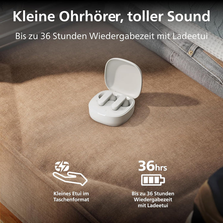 Philips TAT2200WT True-Wireless-Ohrhörer mit aktiver Geräuschunterdrückung, 36 Stunden Wiedergabedau