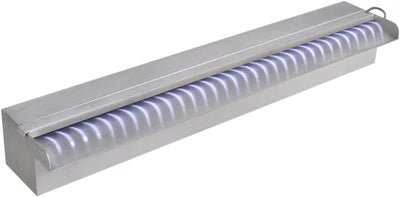 yorten 3,3 W Rechteckige Wasserfall Pool-Fontäne mit LEDs Edelstahl Weiss 60 x 11,5 x 8 cm (B x T x
