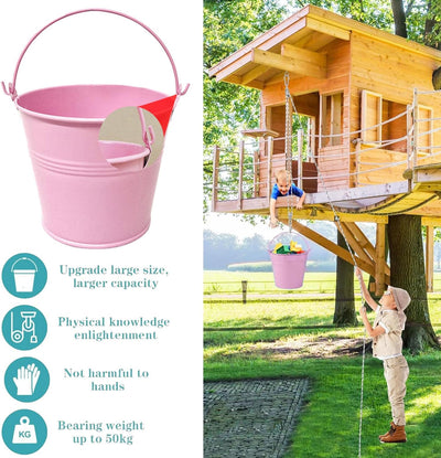 Sunshine smile Flaschenzug Kinder,Zubehör fürs Baumhaus Spielturm,Flaschenzug mit Eimer,Flaschenzug