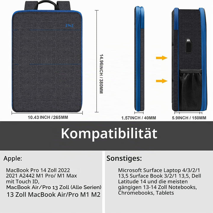 ZINZ 13 14 15 16 Zoll Schlank und Erweiterbar Laptop Rucksack Wasserdicht Notebook Tasche für Männer