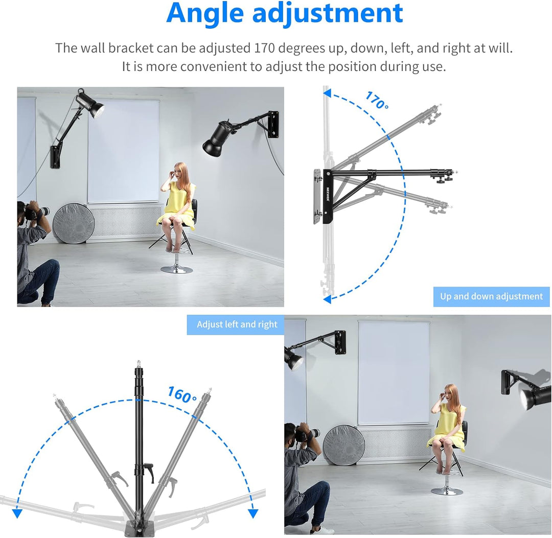 Neewer Wall Mounting Triangle Boom Arm für Ringlicht, Monolight, Softbox, Reflektor, Regenschirm und