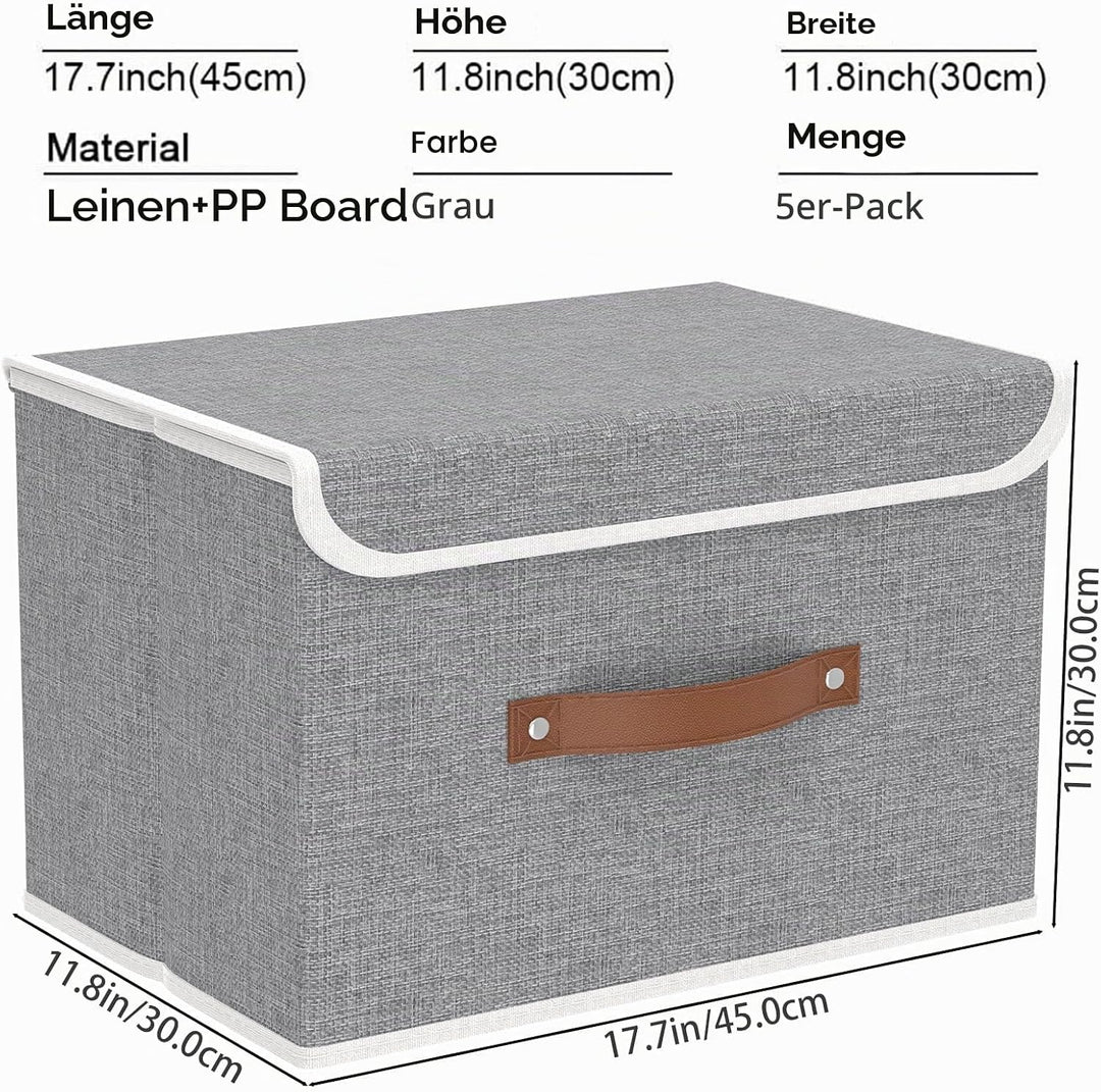 Yawinhe 5 Stück Aufbewahrungsbox mit Deckel, Faltbare Stoffboxen, Waschbare, für Schlafzimmer, Kleid