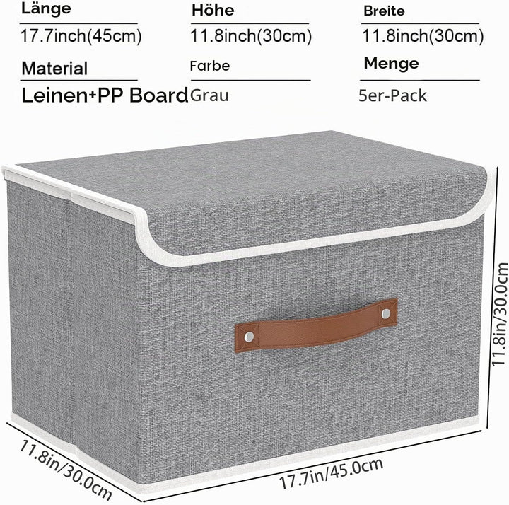 Yawinhe 5 Stück Aufbewahrungsbox mit Deckel, Faltbare Stoffboxen, Waschbare, für Schlafzimmer, Kleid