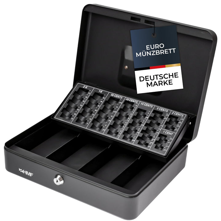 HMF 4215-02 Geldkassette abschliessbar mit Münzzählbrett | 30,5 x 24 x 8,5 cm | Schwarz, Schwarz