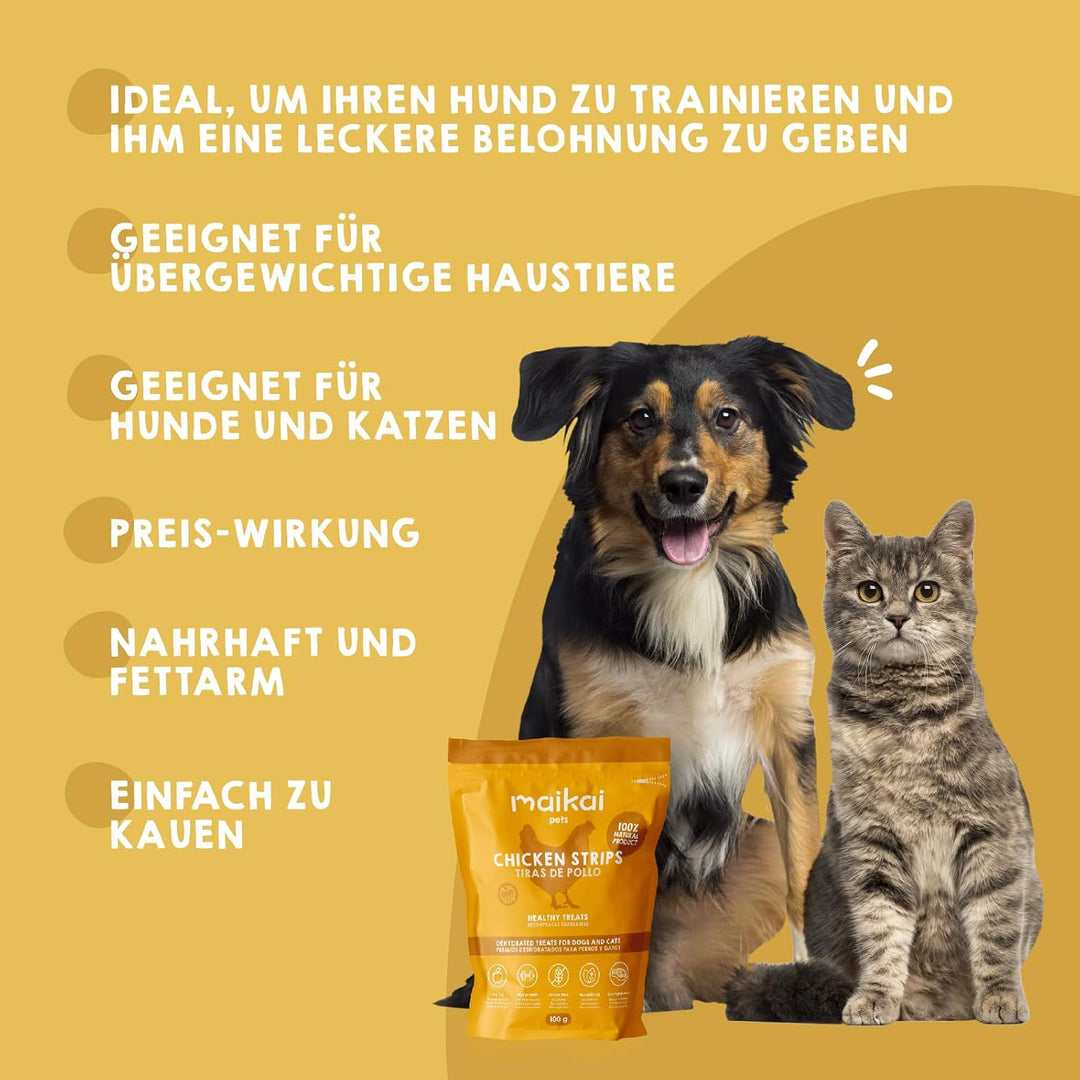 MAIKAI Packung 3 Hundeleckerlis fur hünde aus getrocknetem Huhn in Streifen - Natürliche Hundesnacks