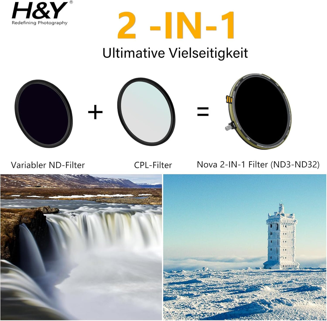 H&Y Nova Magnetischer Variabler ND3-32 + CPL-Filter 77 mm, 2-in-1 VND (1,5–5 Blendenstufen) & Zirkul