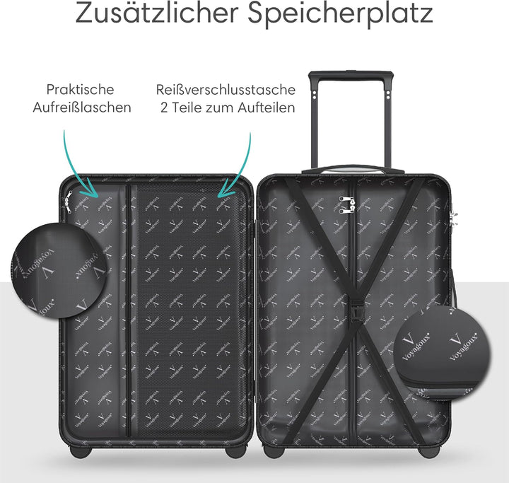 Voyagoux Koffer handgepäck - 72L, Rollkoffer mittelgross, Hartschalenkoffer, TSA-Schloss, ABS, 4X 36