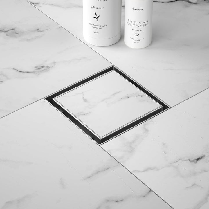 Bodenablauf Dusche Edelstahl,10cm 2in1 Befliesbar Duschrinne Duadratisch mit 360°Siphon,Aufgerüstete