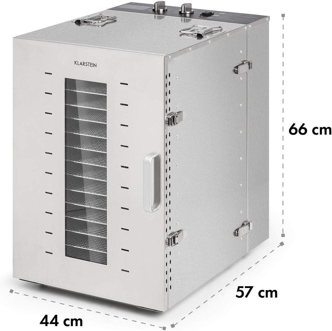 Klarstein Master Jerky - Dörrautomat, Dehydrator stufenlos regelbare Temperatur von 40-90 °C, 15h-Ti