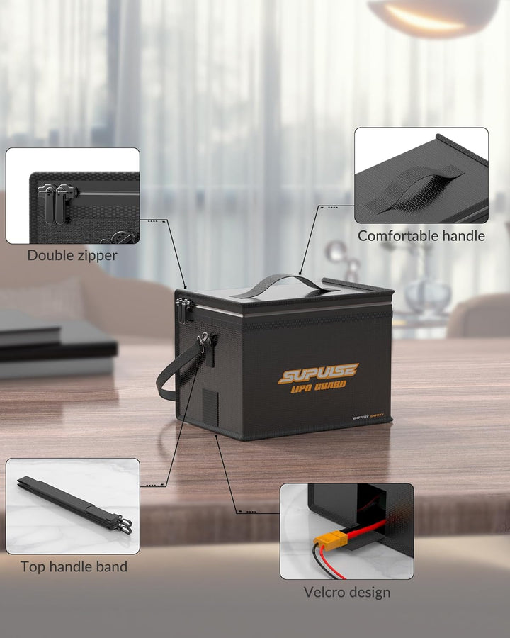 SUPULSE Lipo Battery Safe Bag Lipo Battery Bag Fireproof Explosionproof Large Capacity Bag for Charg